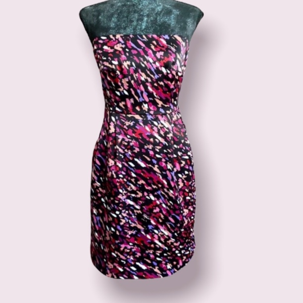 Apt 9 Abstract Print Black & Fuchsia Strapless Dress